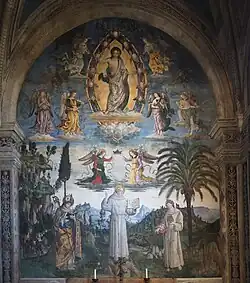 Бернар Клервоский между Людовиком Тулузским и Антонием Падуанским. 1484—1486. Фреска. Капелла Буфалини, церковь Санта-Мария-ин-Арачели, Рим