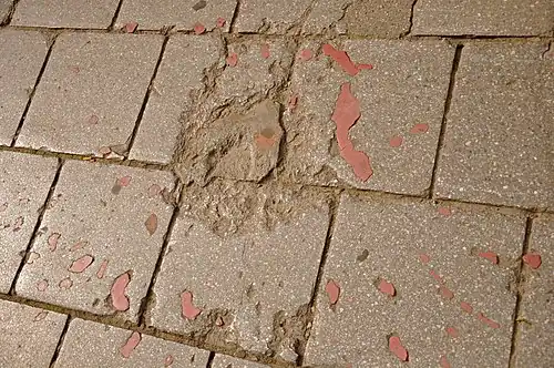 Следы на плитке от взрыва, известные как "Сараевские розы"