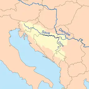 Карта бассейна реки Савы: Посавину образует участок вдоль самой Савы