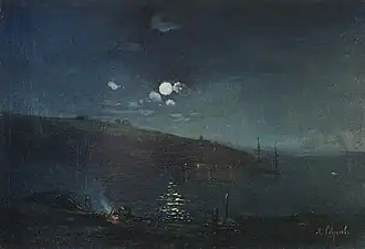 Лунная ночь. Пейзаж с костром