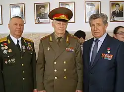 Генералы Ю. Колягин, Ю. Щепин и Герой Советского Союза Г. Хаустов Майкоп 2015.