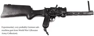 Ранее известное фото неполного прототипа немецкого экспериментального пистолета-пулемёта времён Первой мировой
