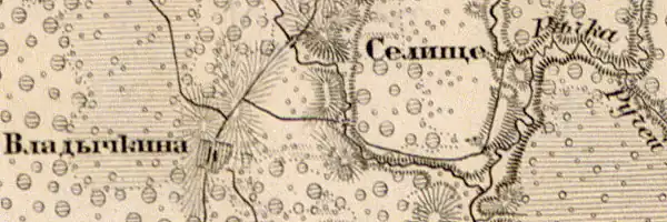 Деревня Селище на карте 1863 года