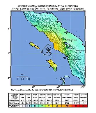 Эпицентр землетрясения в Северной Суматре 6 апреля 2010 года (Снимок USGS)