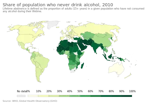 Страны по доле населения, не употребляющей алкоголь