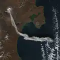 Шлейф пепла из Шивелуча 9 ноября 2012, фото спектрорадиометра MODIS того же спутника