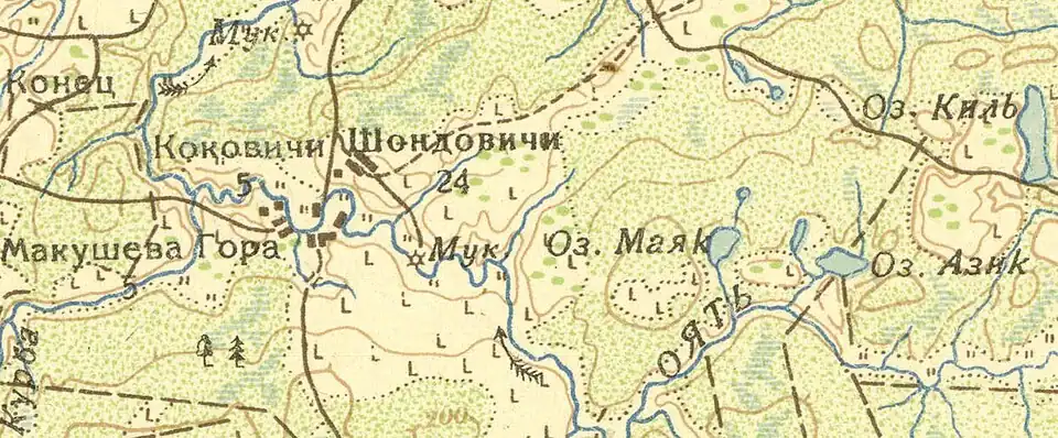 Деревня Шондовичи на карте 1932 года