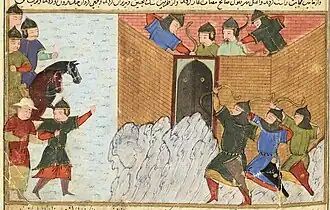 Монголы осаждают Мосул. Миниатюра из Джами ат-таварих. Рукопись XV века, Герат.