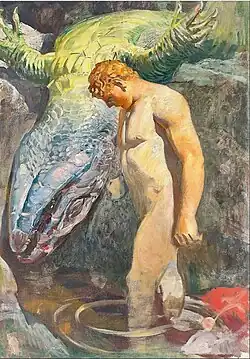 Зигфрид купается в крови дракона; ок. 1900; авторская версия