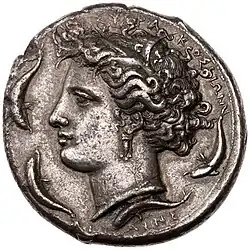 Сиракузская декадрахма с изображением Аретусы