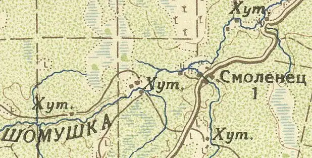 Посёлок Смоленец на карте 1932 года