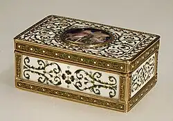 Табакерка с миниатюрой на крышке. Золото, платина, эмаль, драгоценные камни. Метрополитен-музей