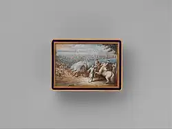 Табакерка с миниатюрой: Людовик XIV в 1672 году переправляется через Рейн. Золото, эмаль. Метрополитен-музей