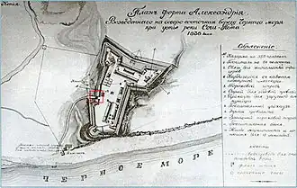 План форта Александрия в устье реки Сочи, положившего начало Центральному району города Сочи.