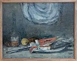 Михаил Соколов. «Натюрморт с лососем». СССР, РСФСР, Рыбинск, 1946 г.