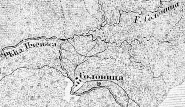 Деревня Солоницы на карте 1872 года