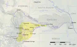 Бассейн реки Саут-Платт (выделен жёлтым) на карте