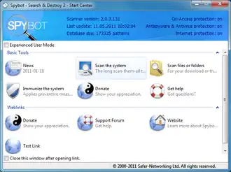 Скриншот программы Spybot — Search & Destroy