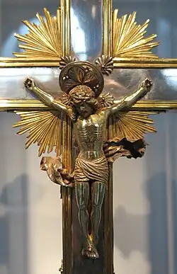 Фигура Распятого Христа работы фон Ройтлингена, перемонтированная на более поздний барочный крест, Церковь Святого Иоанна, Ахен