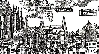 Вид на Кельн 1531 года работы Антона Вонсама. Церковь Св. Лупа хорошо видна слева от Франкентурм (справа на снимке).