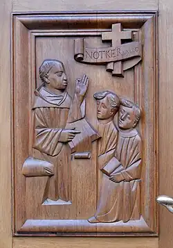 Ноткер Немецкий, барельеф в Монастыре Святого Галла