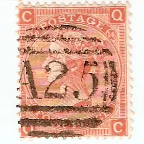 Мальтийское гашение номерным штемпелем «A25» на марке Великобритании 1865 года[^]