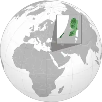 Территория, занимаемая Палестиной (зелёный).
Территория, находящаяся под полным контролем Израиля (светло-зелёный)