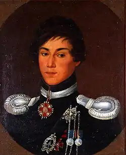 Портрет С. А. Леонова в юности. Холст, масло; 59,5 × 48 см. Бородинская панорама