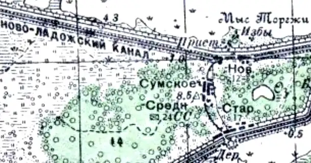 Деревня Сумское на топографической карте 1940 года
