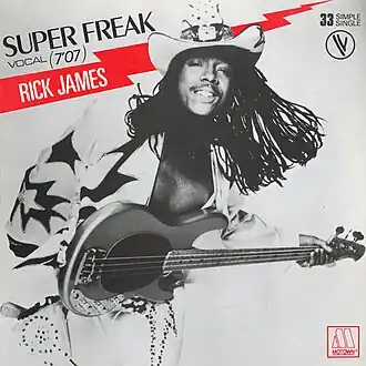 Обложка сингла Рика Джеймса «Super Freak» (1981)