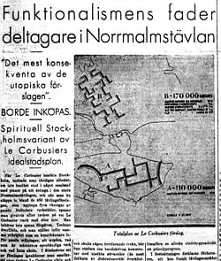 Колонка о проекте Ле Корбюзье в газете Svenska Dagbladet за 23 декарбря 1933
