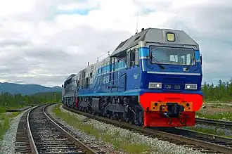 Тепловозы ТЭ8 с грузовым поездом на линии