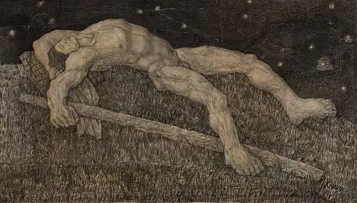 «Спящий Калевипоэг», Кристьян Рауд. 1933. Бумага, уголь.