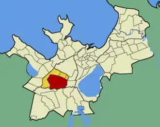 Микрорайон Мустамяэ на карте Таллина (выделен красным цветом)
