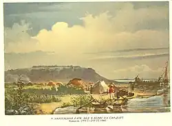 Укрепление Раим. Вид с верфи на Сырдарью(19 июня — 25 июля 1848)Бумага, акварель
