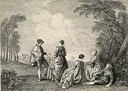 Затруднительное предложение. По картине А. Ватто (в зеркальном изображении)