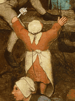 Девочка с дрейдлом в руке. Фрагмент картины Питера Брейгеля Старшего Детские игры (1560)