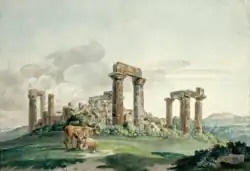 Храм Юноны Лацинии в Акраганте (Агридженто). 1777. По оригиналу Я. Ф. Хаккерта. Бумага, акварель. Галерея Альбертина, Вена