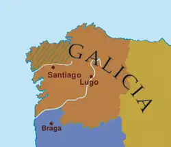 Владения рода Траба в Галисии (заштриховано).