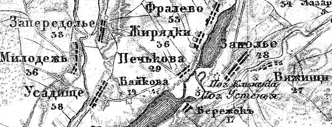 Деревня Заполье на карте 1915 года
