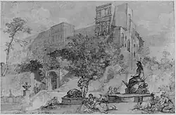 Фонтан Рима на вилле д'Эсте в Тиволи. 1765. Бумага, тушь, перо, кисть, акварель. Метрополитен-музей, Нью-Йорк