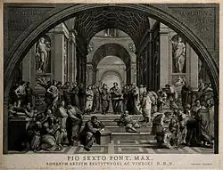 Афинская школа. Гравюра резцом на меди. По фреске Рафаэля в Станца делла Сеньятура в Ватикане