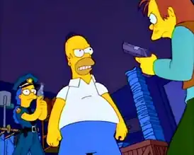 Гомер в центре битвы между Мардж и Германом