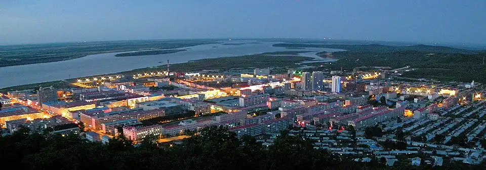 Ночной Фуюань, вид со смотровой площадки Наньшань