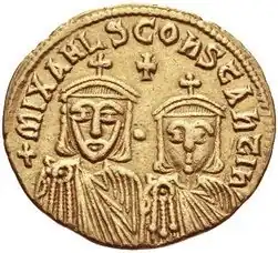 Солид с портретом Константина и его деда Михаила Травла