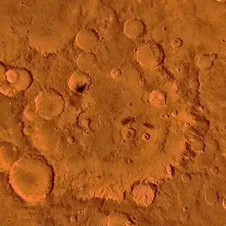 Кратер Тихонравов, снятый с орбиты Марса