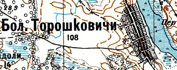 Село Большие Торошковичи на карте 1926 года