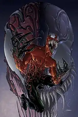 Токсин на обложке комикса Venom vs. Carnage #4 (ноябрь 2004)Художник — Клейтон Крейн.
