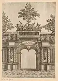 Триумфальная арка с музыкантами. Офорт из серии «Памятники и торжества во время въезда Карла IV в Нанси в 1641 году. Рейксмюсеум, Амстердам