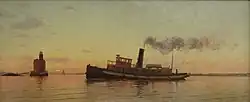 «Буксир проходит мимо маяка Миддлграунд», картина Уоррена Шеппарда 1890 года